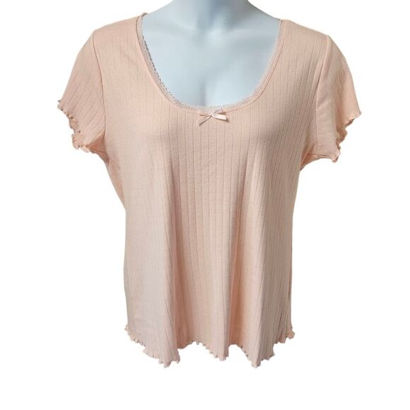 TORRID Plus Size New Pointelle Scoop Neck Lace Trim Impatient Pink Top 2X - Picture 1 of 16